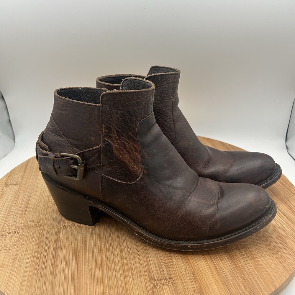 J.B. Dillon Short Zip Western Boot Womens US 10 B Brown Leather Buckle Strap